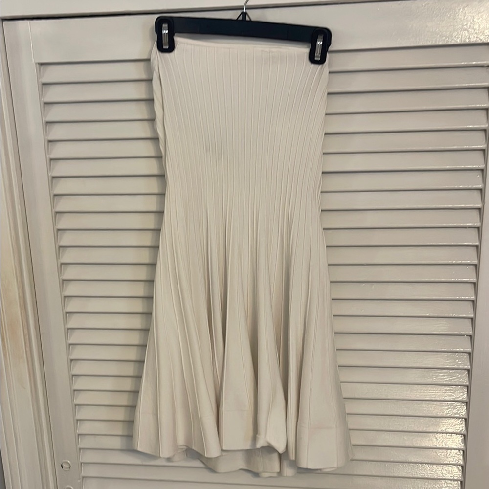 Express Cream Strapless Midi Dress Pleated A-line